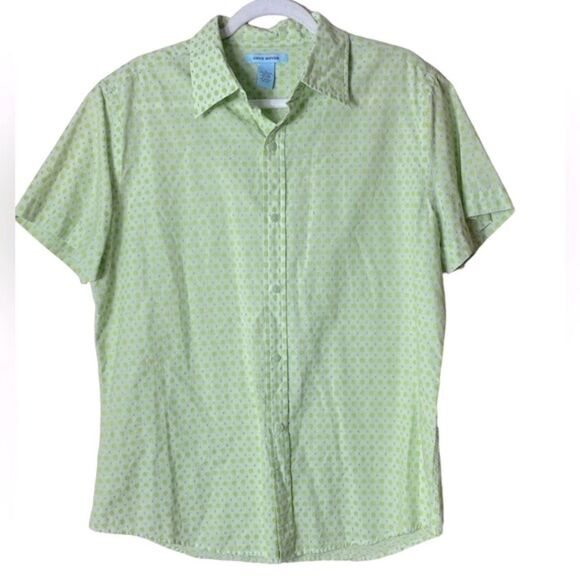 Gene Meyer Men’s Sz Lrg Green Cotton Circle Print Casual Button Down Shirt - Picture 1 of 4